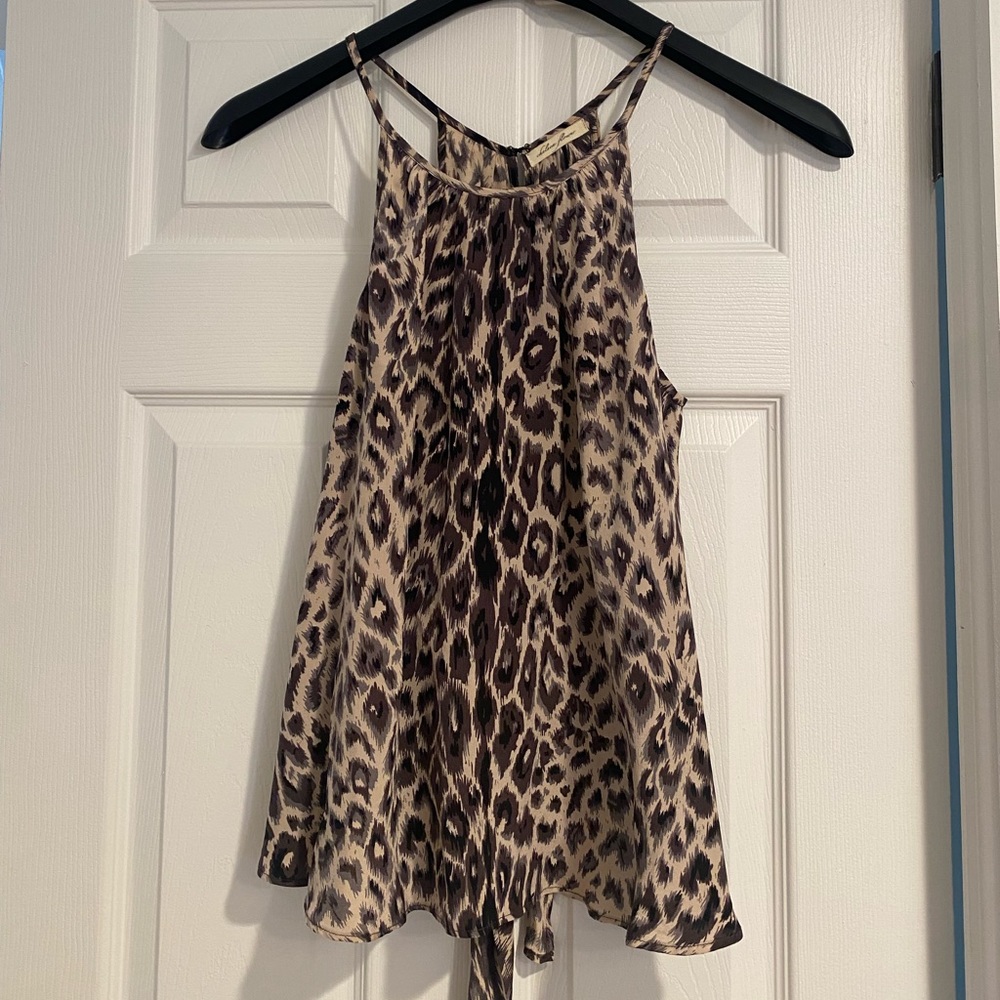 Silk Animal Print Top. Tie Back